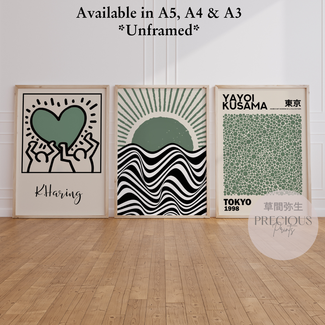 Set of 3 Kusama Bauhaus Prints A5 A4 A3 Art Exhibition Sage Green