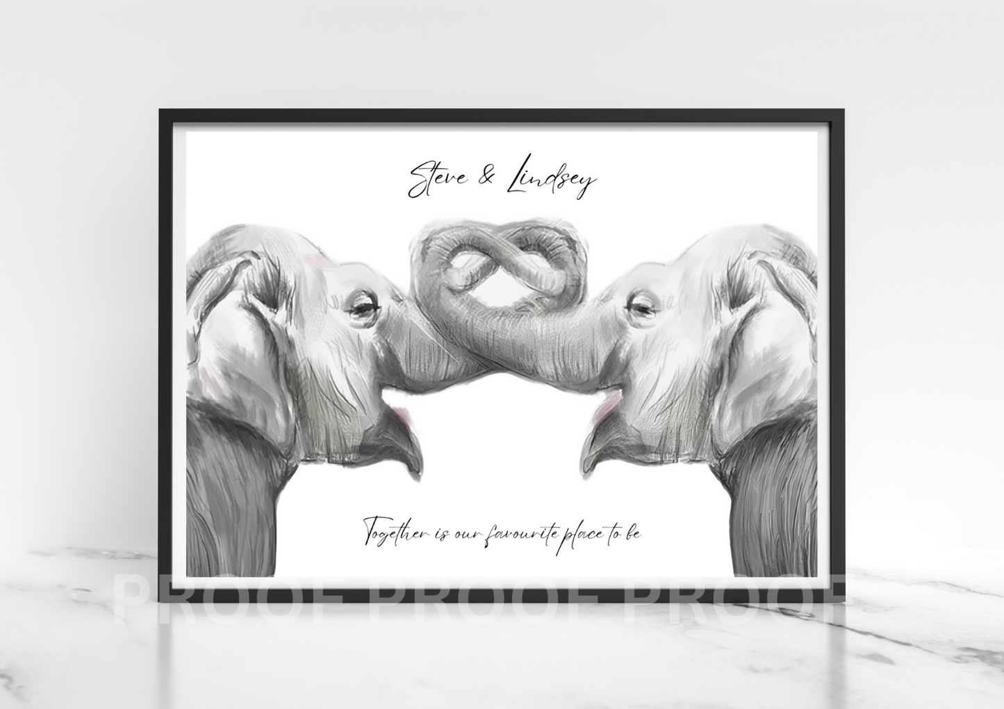Personalised Valentine Anniversary Elephants Wedding A5 A4 A3