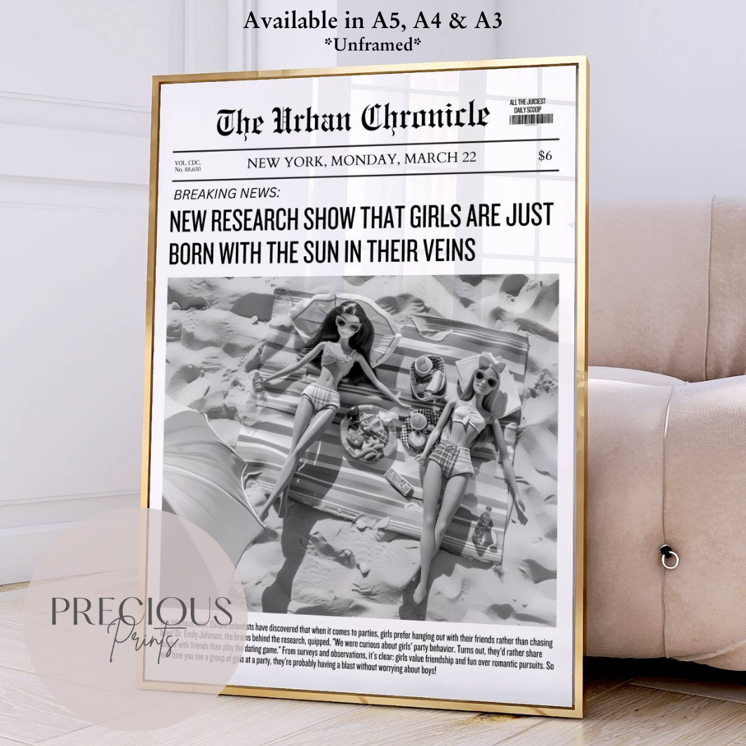 Barbie News Paper Wall Art Poster / Preppy Trendy Retro Colourful Wall Art Tween