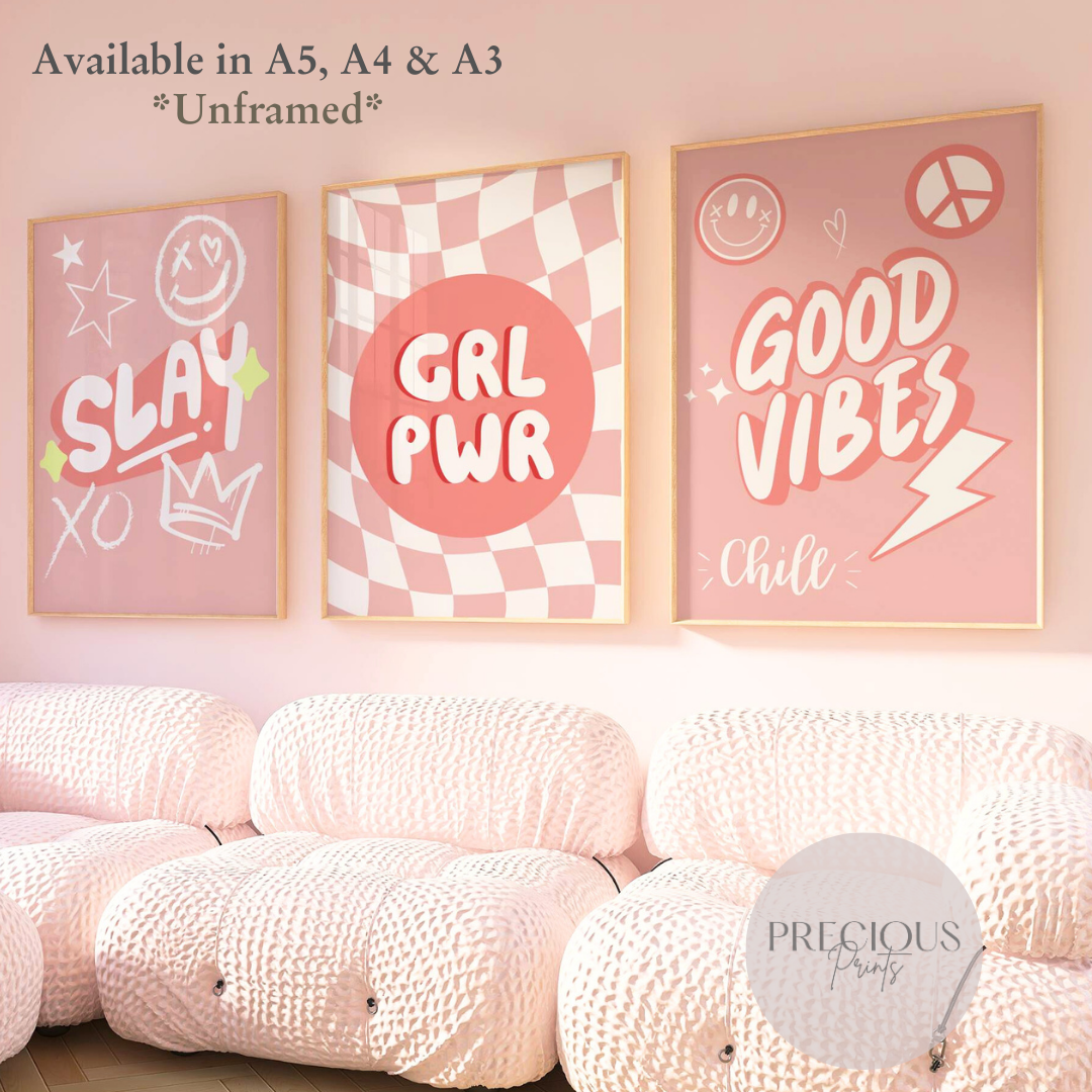 Set of 3 Slay Girl Power Preppy Poster / Trendy Glam Wall Print / Girls Bedroom