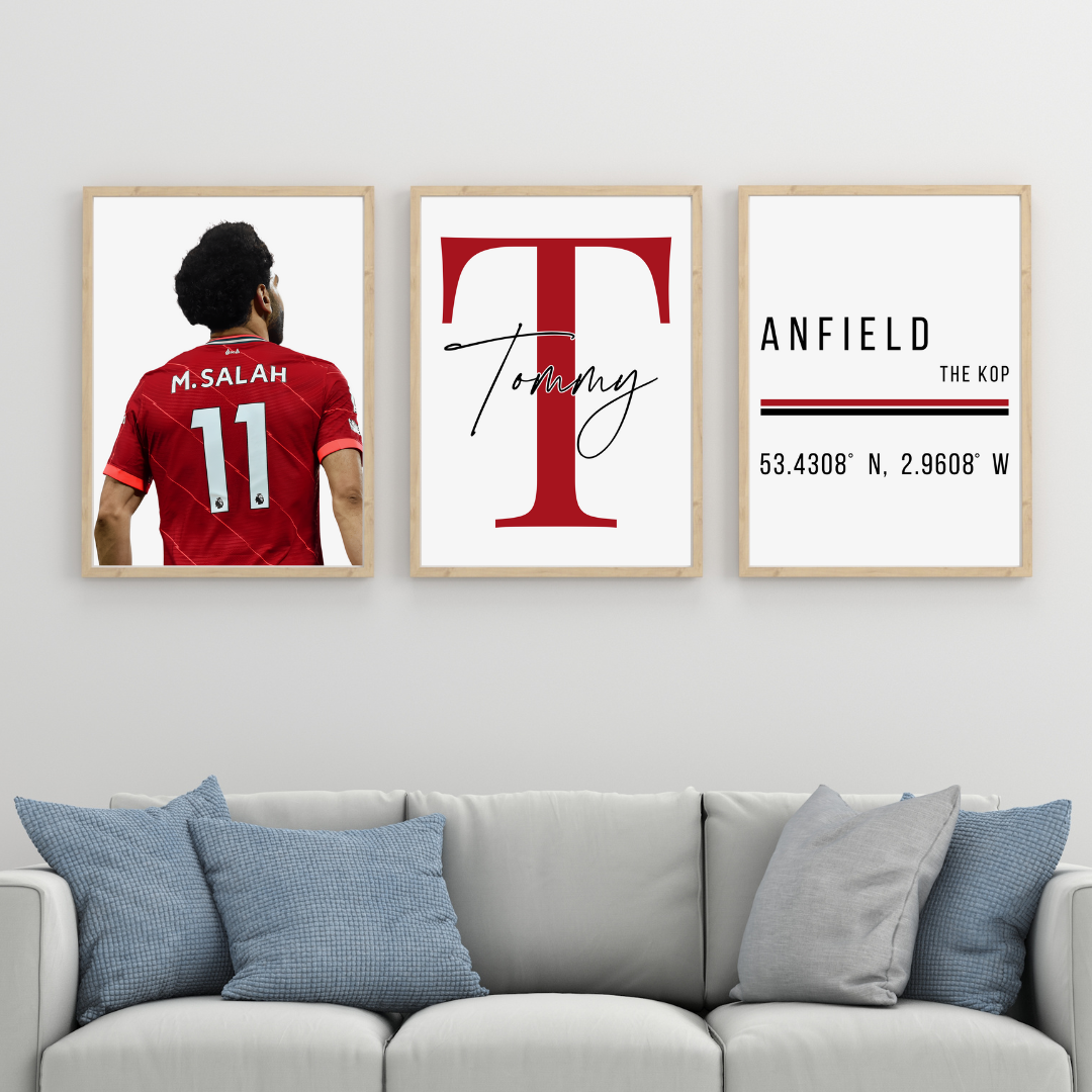 Set of 3 Personalised Mo Salah Liverpool FC Prints Football Prints A5 A4 A3