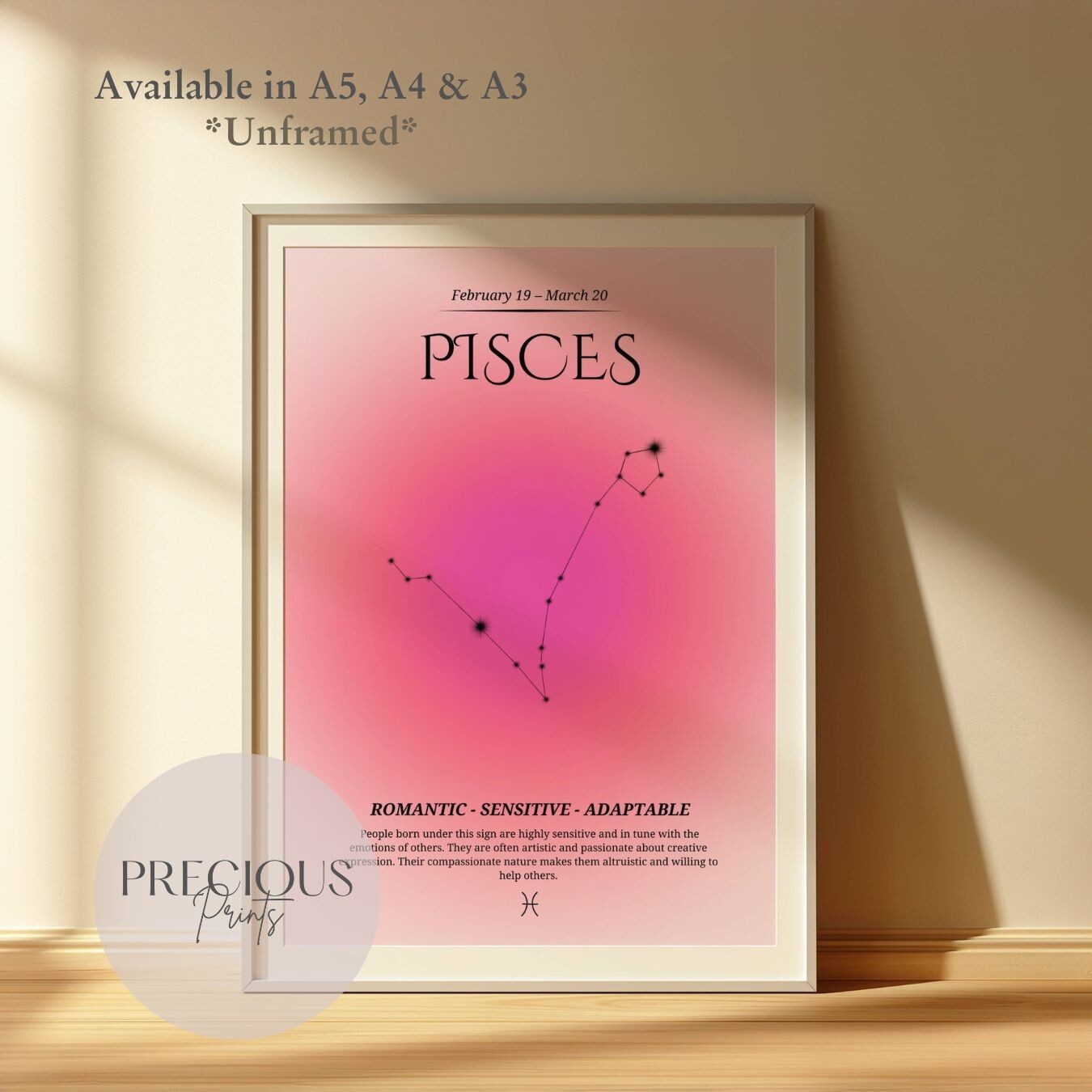 Pisces Zodiac Print / Preppy Trendy Wall Art Poster / A5 A4 A3 Unframed