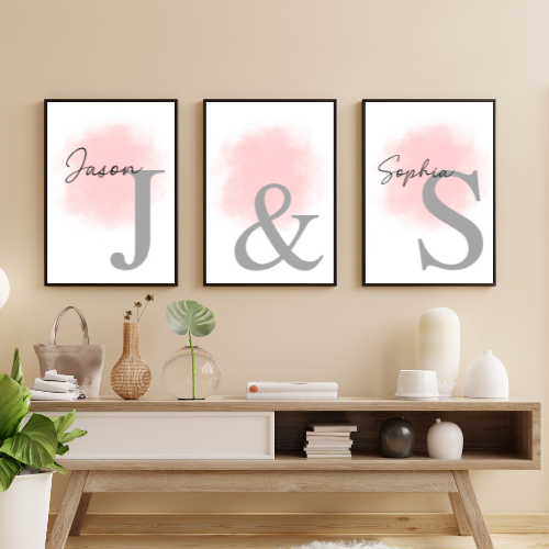 Personalised Couple Initial Prints Set of 3 Custom Posters A5 A4 A3