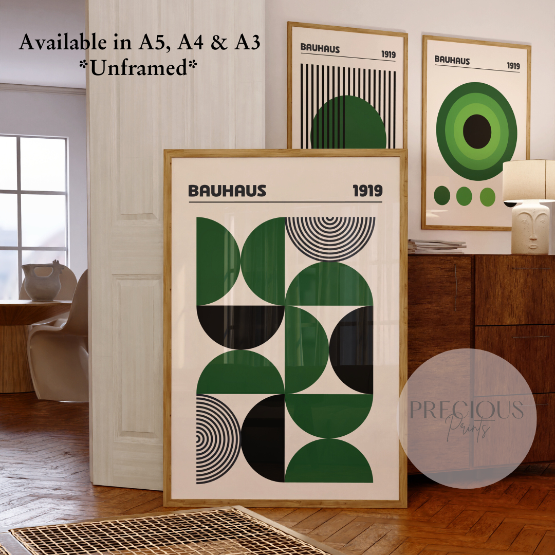 Set of 3 Bauhaus Prints A5 A4 A3 Art Exhibition Sage Green Poster