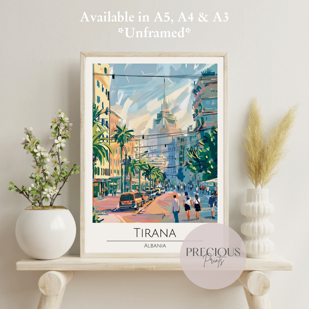 Albania, Tirana Travel Print Poster / Vintage Wall Art / A5 A4 A3