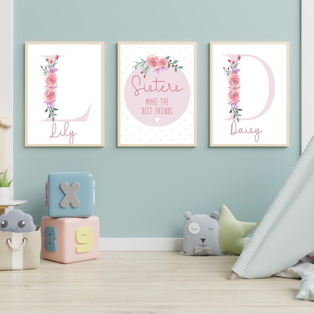 Sisters Make the Best Friends Personalised Floral bedroom Print / A5 A4 A3