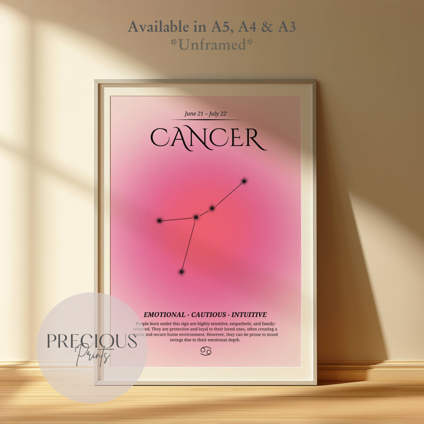 Cancer Zodiac Print / Preppy Trendy Wall Art Poster / A5 A4 A3 Unframed