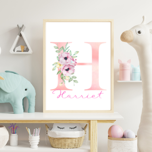 Personalised Floral Name Nursery Print Girls A5 A4 A3