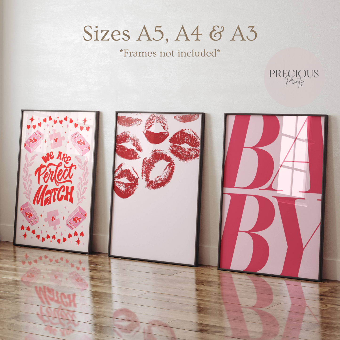 Set of 3 Romantic Preppy Art Prints / Pink Red Preppy Art / His Hers Unframed