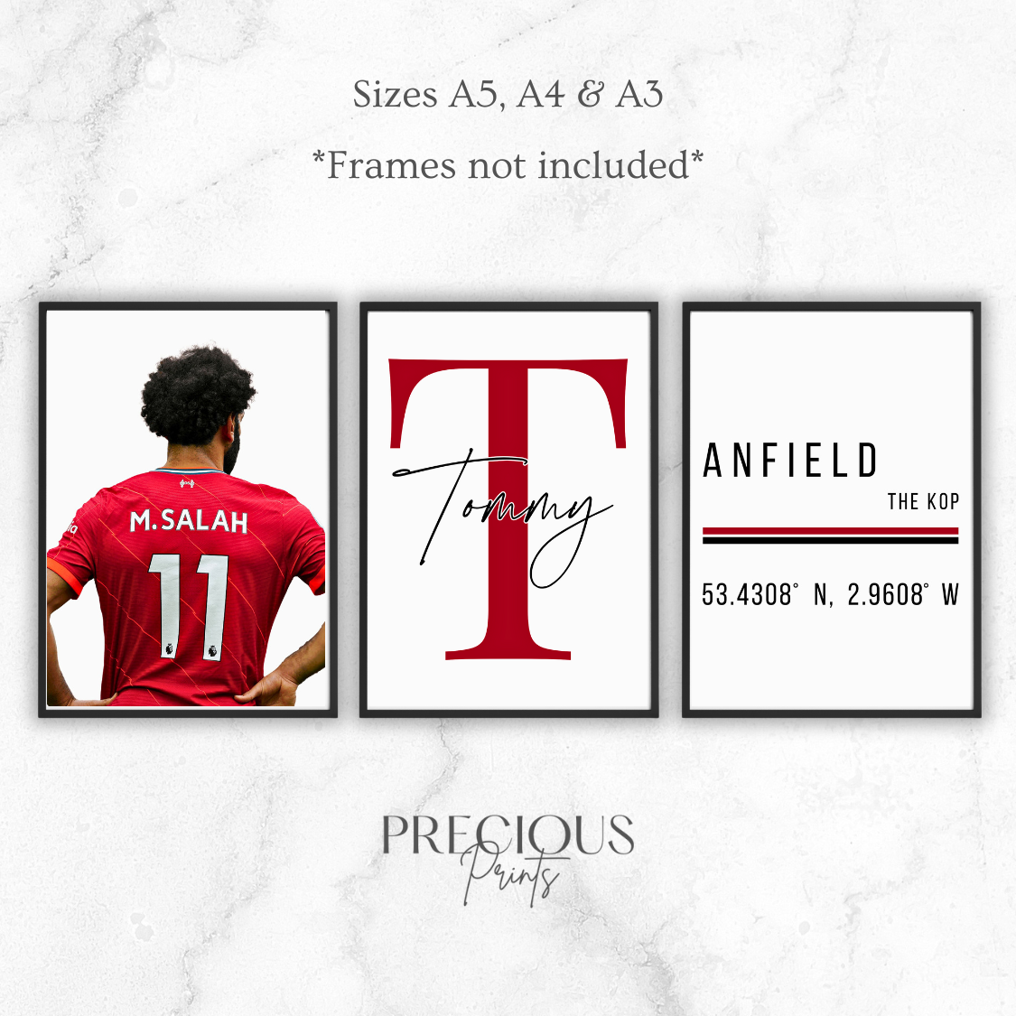 Set of 3 Personalised Mo Salah Liverpool FC Prints Football Prints A5 A4 A3