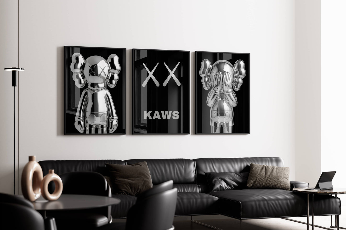Set of 3 Silver Kaws Exhibition Posters