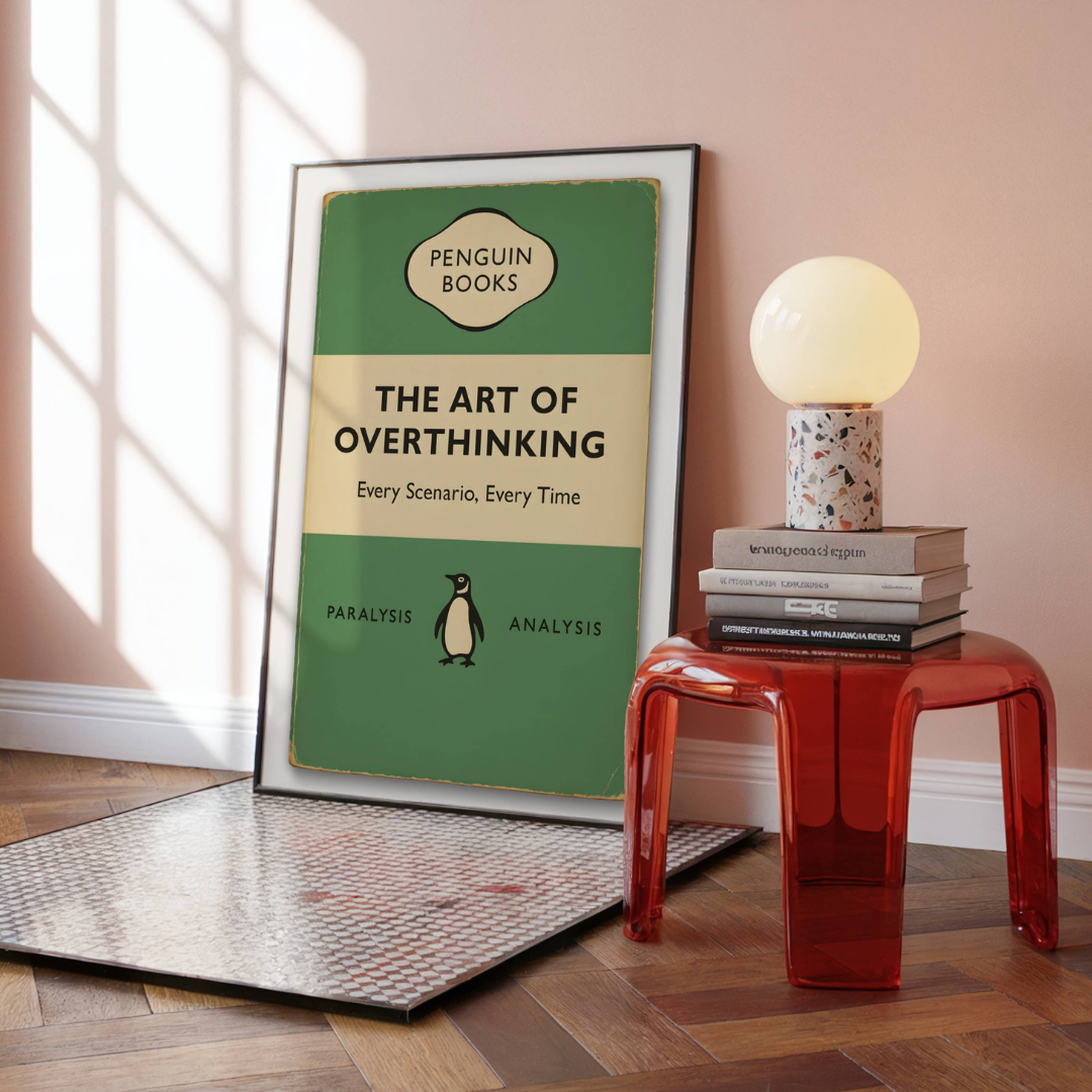 Funny Penguin Book Print - The Art of Overthinking