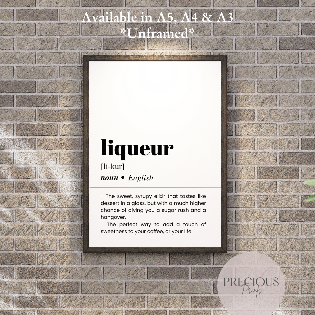 Liqueur Definition Funny Poster / Funny Kitchen pub poster / Funny Alcohol Poster