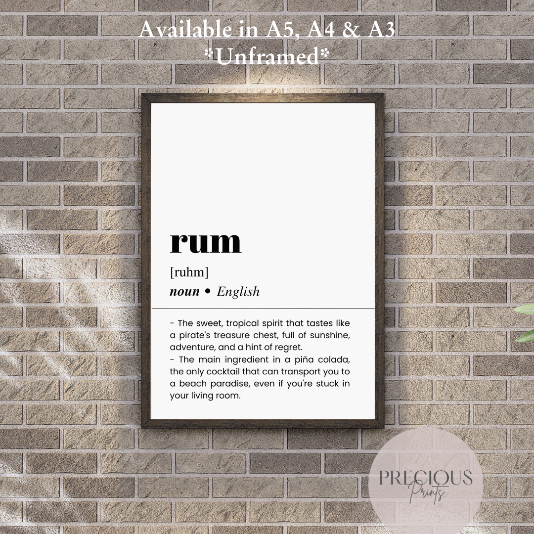 Rum Definition Funny Poster / Funny Kitchen pub poster / Funny Alcohol Poster