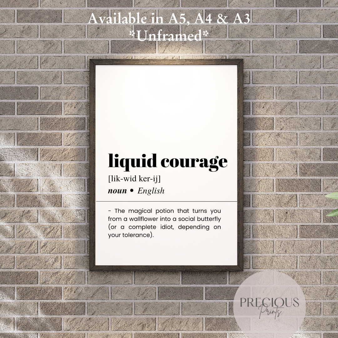 Liquid Courage Definition Funny Poster / Funny Kitchen pub poster / Funny Alcohol Poster