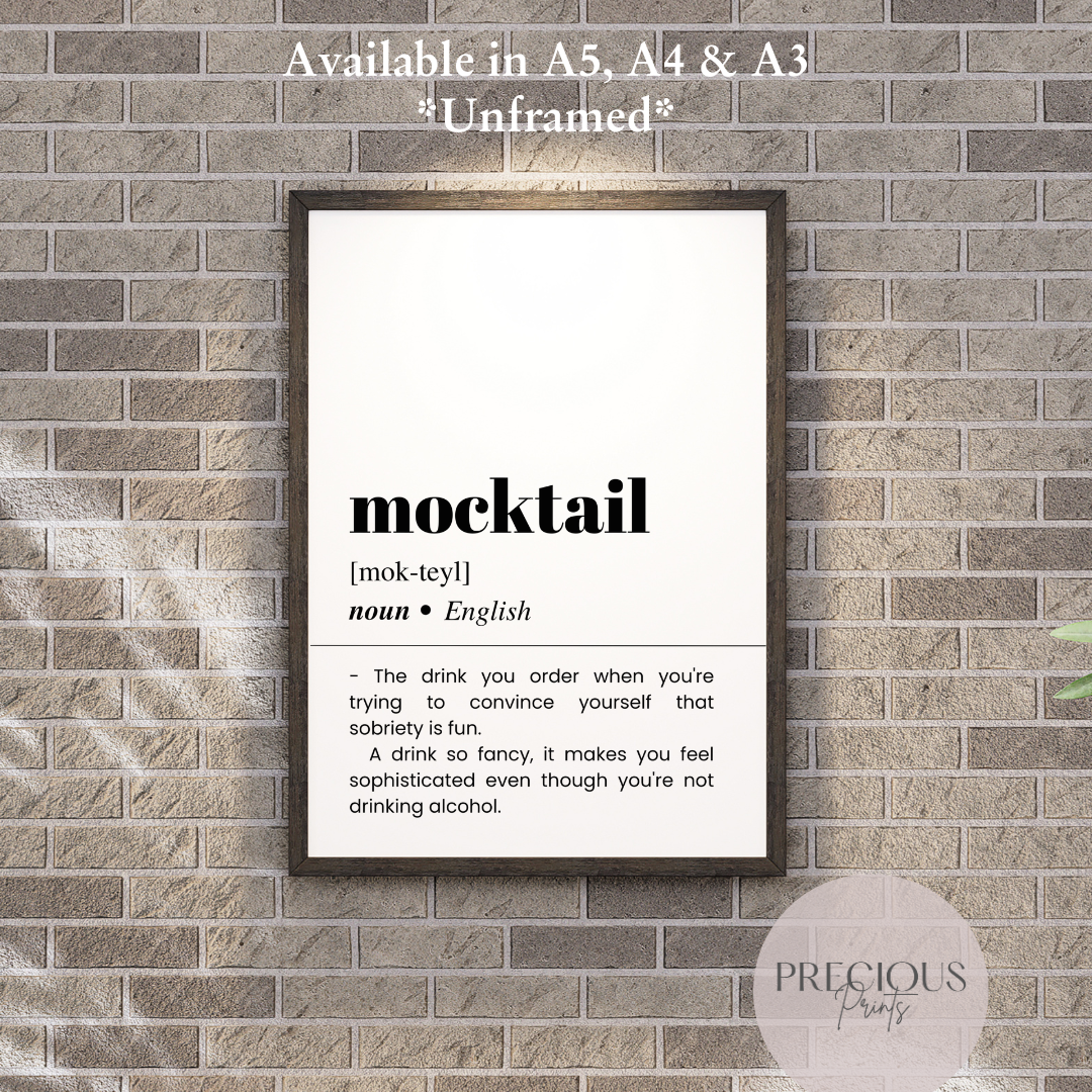 Mocktail Definition Funny Poster / Funny Kitchen pub poster / Funny Alcohol Poster