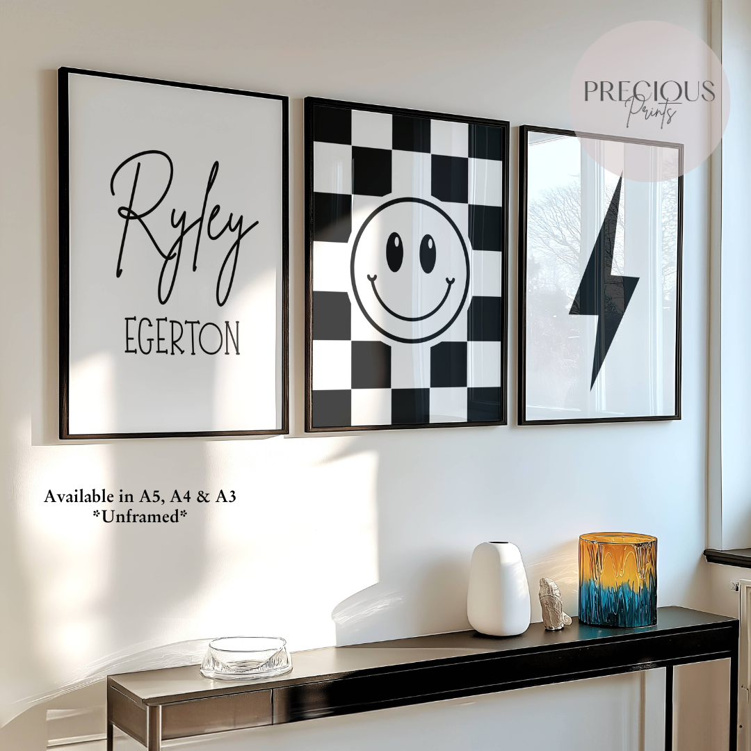 Set of 3 Boys / Girls Personalised Bedroom Prints