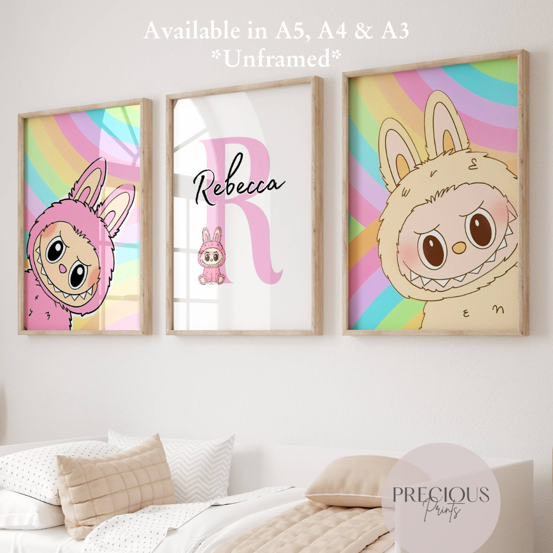 Set of 3 Personalised Labubu Doll Prints / A5 A4 A3 Unframed