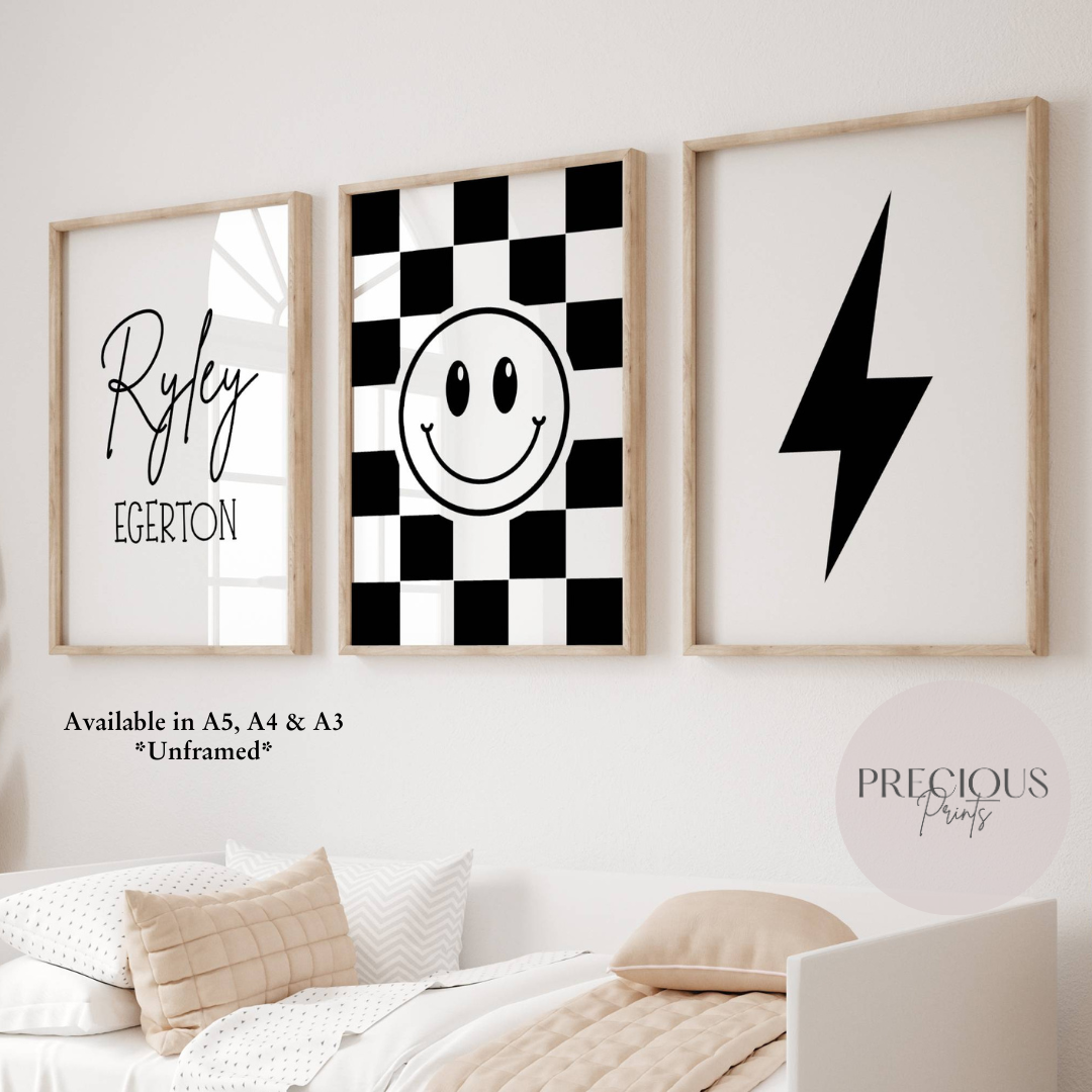 Set of 3 Boys / Girls Personalised Bedroom Prints