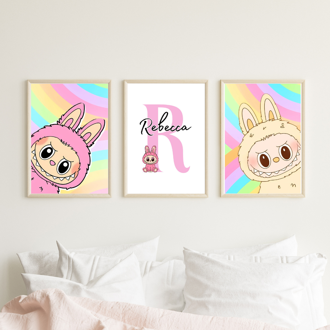 Set of 3 Personalised Labubu Doll Prints / A5 A4 A3 Unframed