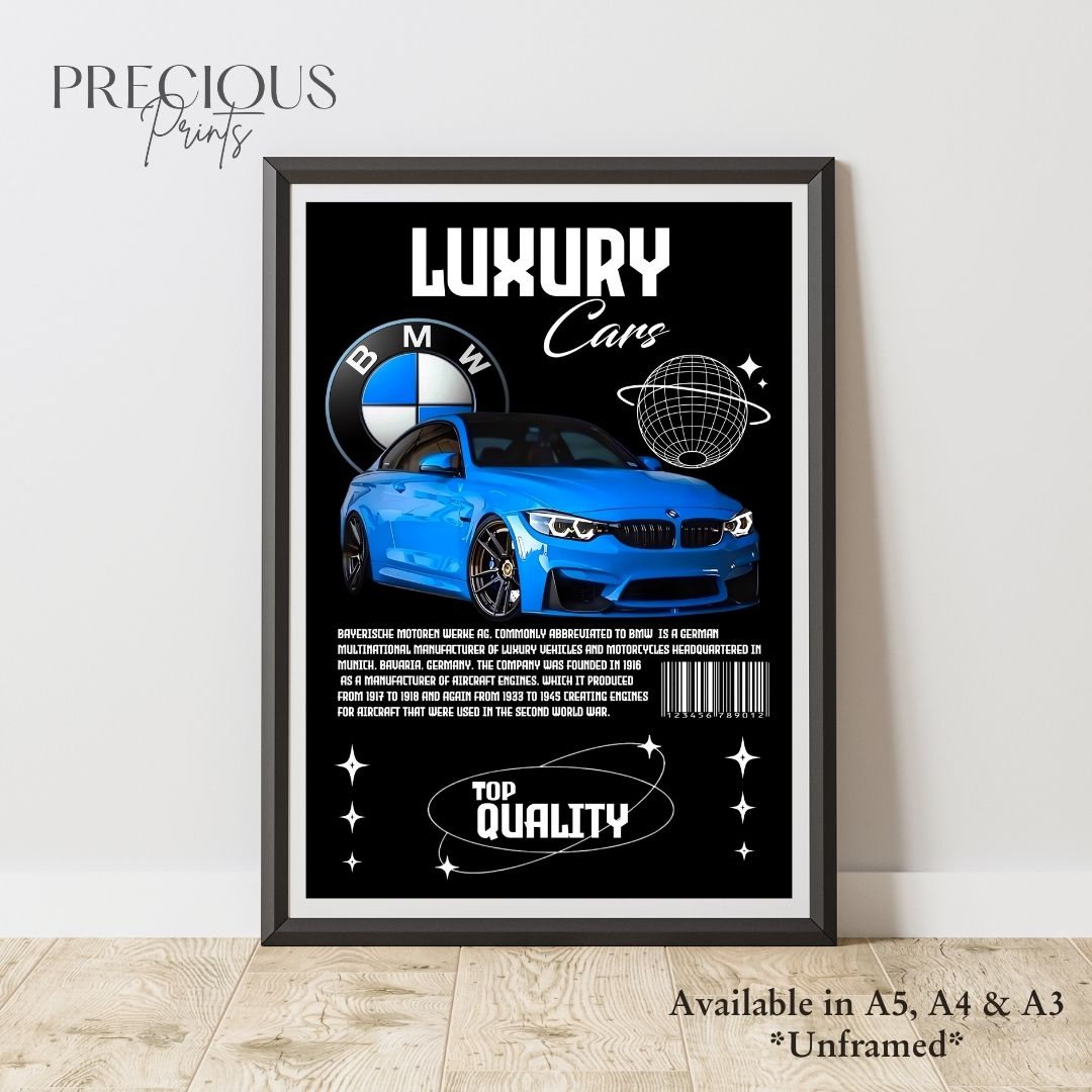 Blue BMW Sports Car Poster