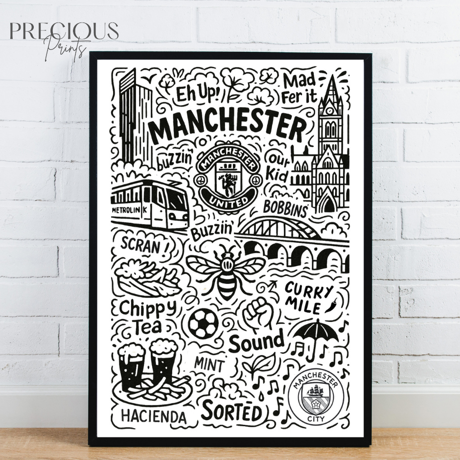 Manchester Doodle Art Print