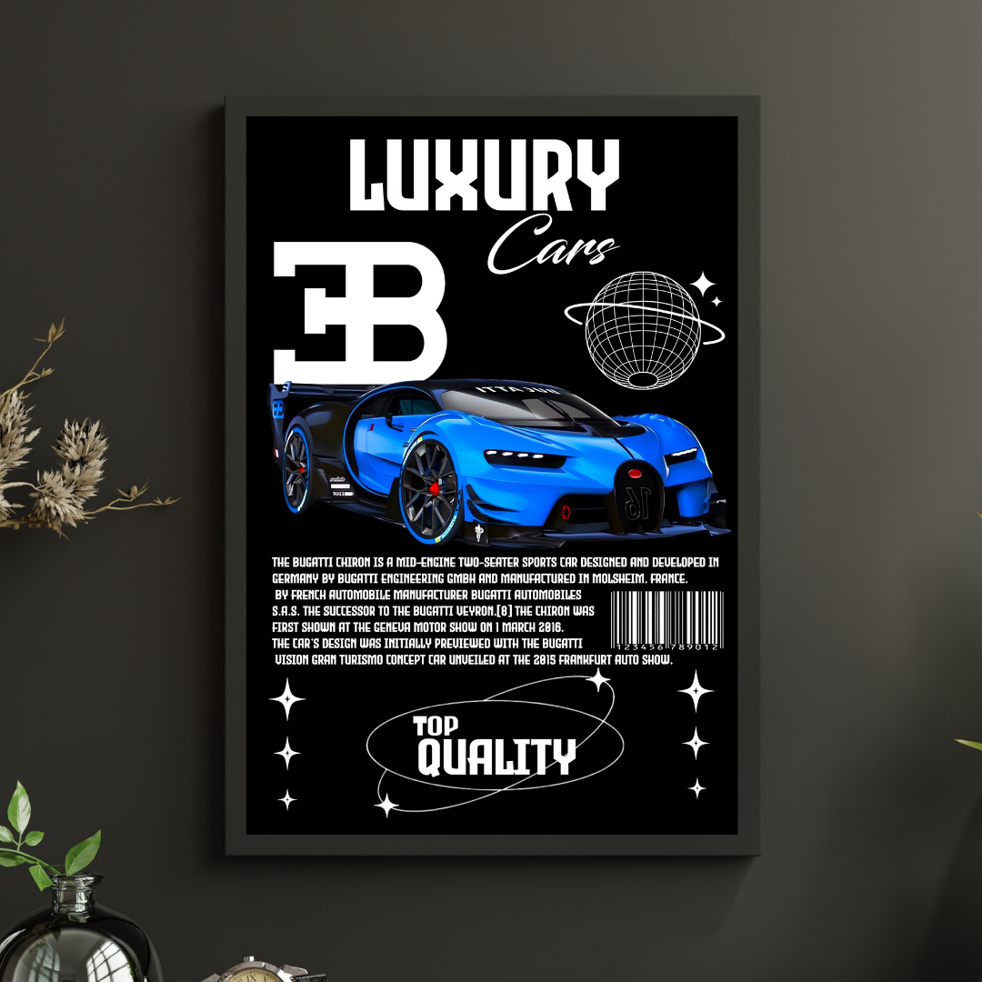 Blue Bugatti Chiron Sports Car Poster