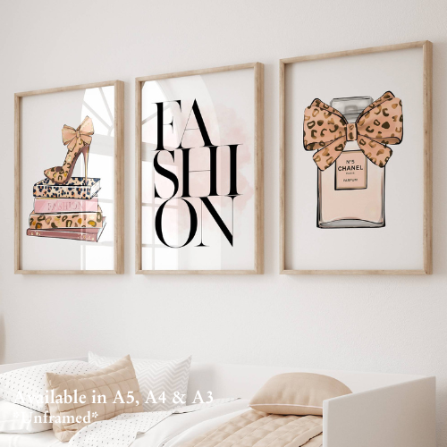 Set of 3 Pink Leopard Bows / Stilettos Wall Art