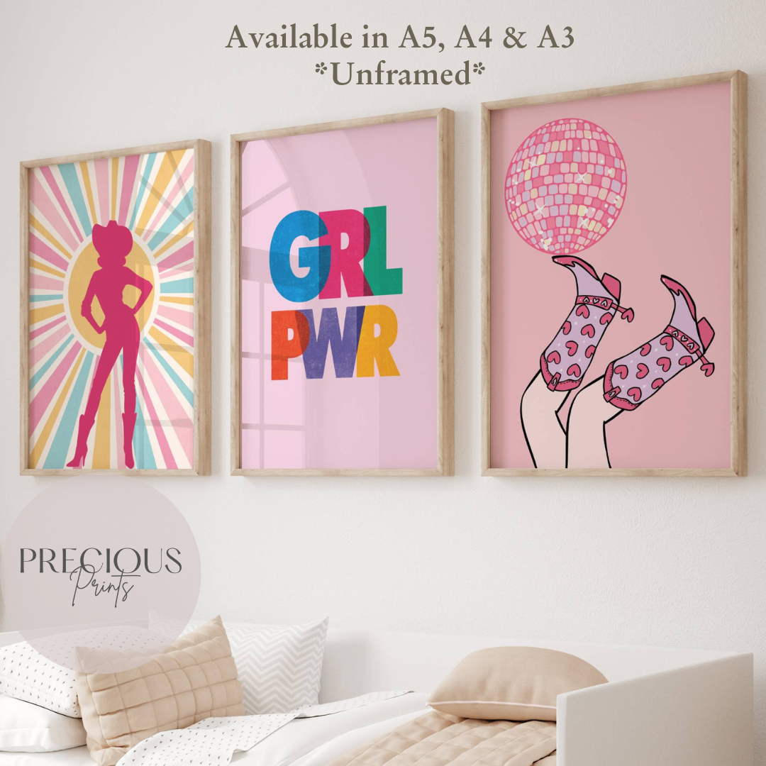 Set of 3 Cowgirl Preppy Poster / Trendy Glam Wall Print / Girls Bedroom