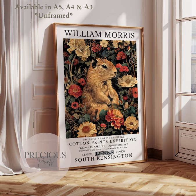 William Morris Guinea Pig Capybara Poster / Art Exhibition Print