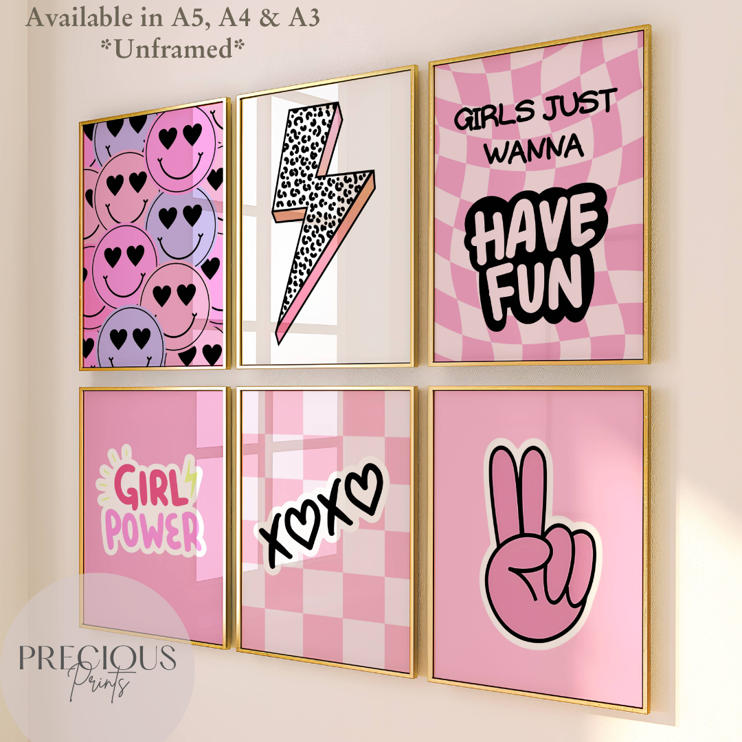 Set of 6 Preppy Wall Prints / Tween Girls Poster / Trendy Wall Decor / Unframed