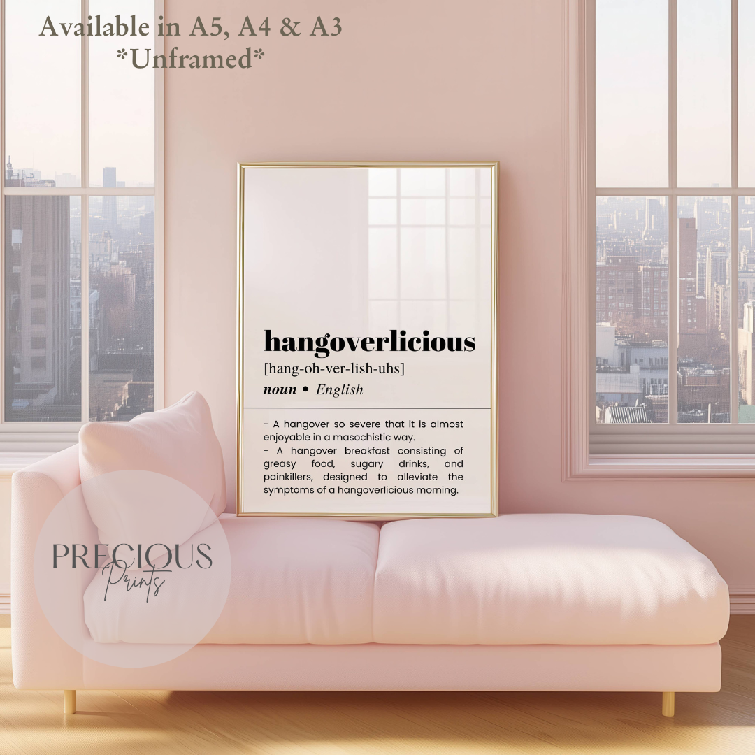 Hangoverlicious Definition Funny Poster / Funny Kitchen pub poster / Funny Alcohol Poster