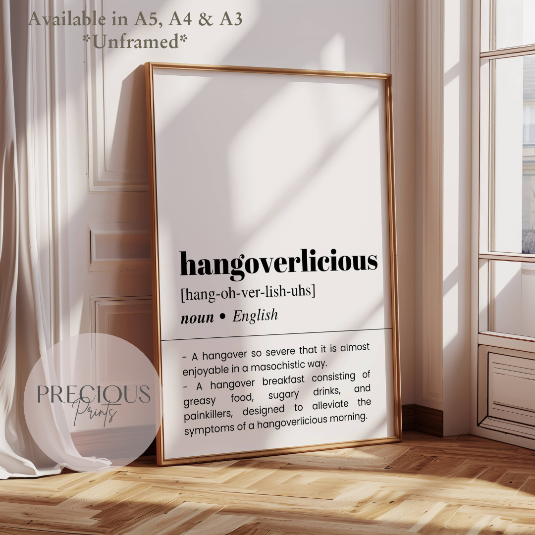 Hangoverlicious Definition Funny Poster / Funny Kitchen pub poster / Funny Alcohol Poster