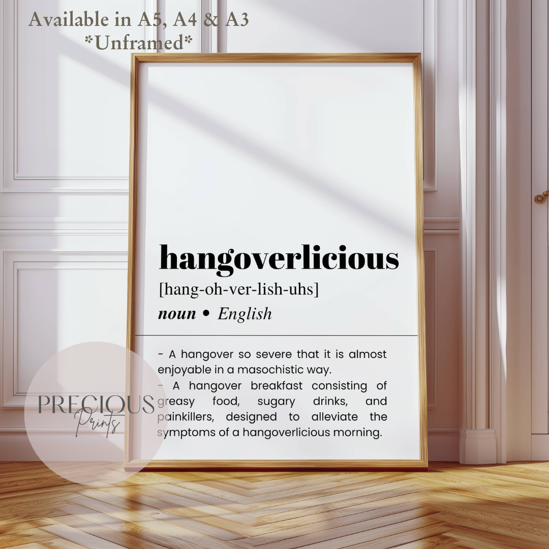 Hangoverlicious Definition Funny Poster / Funny Kitchen pub poster / Funny Alcohol Poster