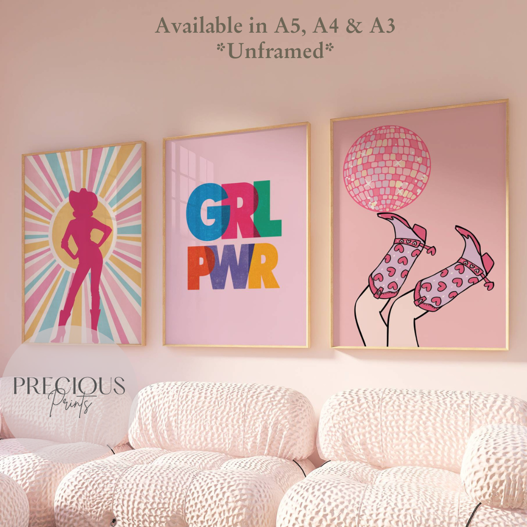 Set of 3 Cowgirl Preppy Poster / Trendy Glam Wall Print / Girls Bedroom