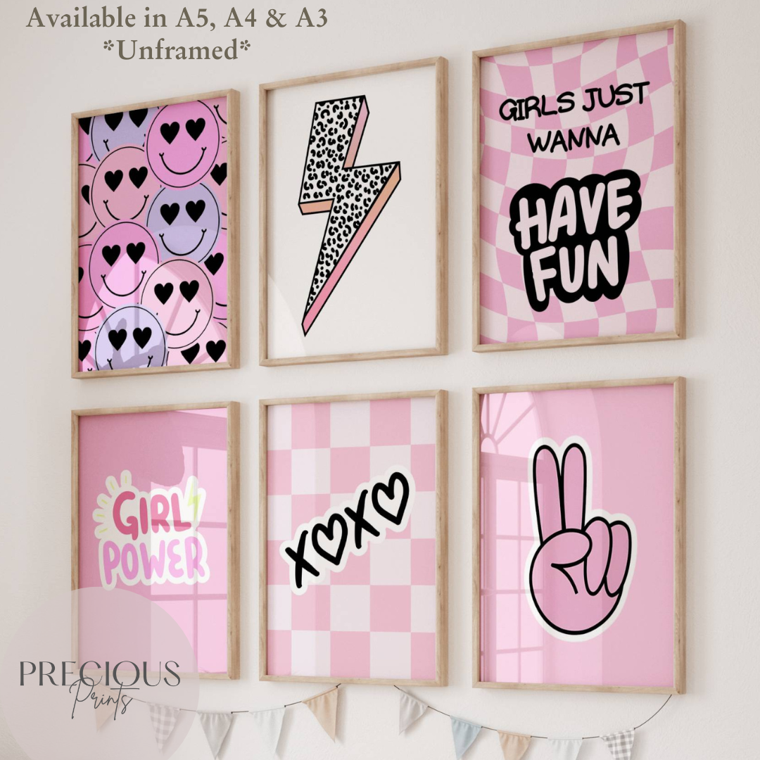 Set of 6 Preppy Wall Prints / Tween Girls Poster / Trendy Wall Decor / Unframed
