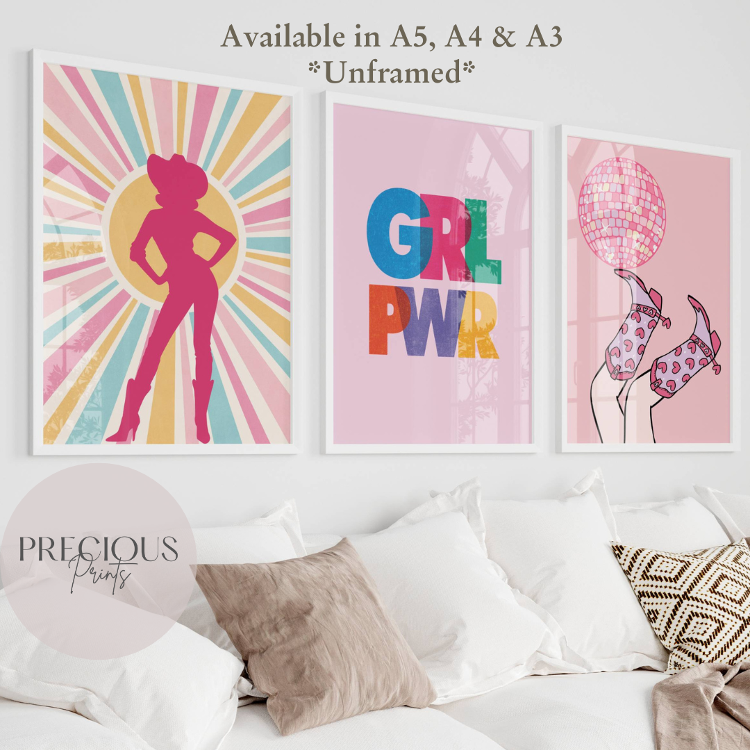 Set of 3 Cowgirl Preppy Poster / Trendy Glam Wall Print / Girls Bedroom