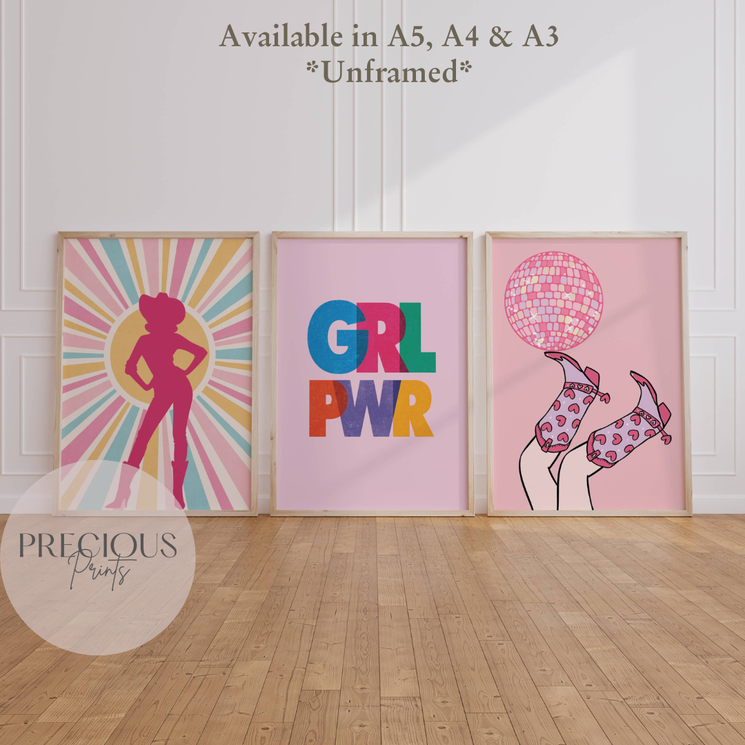 Set of 3 Cowgirl Preppy Poster / Trendy Glam Wall Print / Girls Bedroom