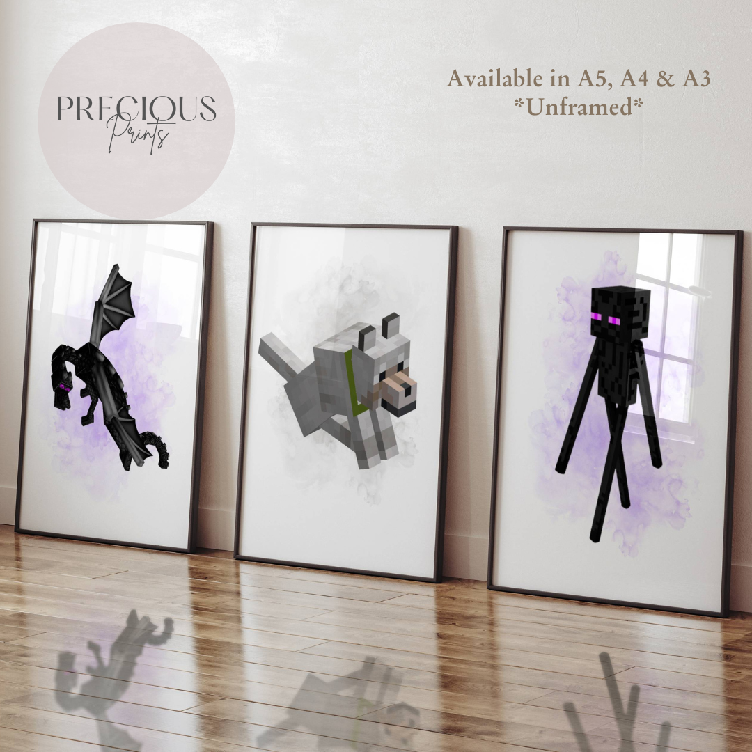 Set of 3 Minecraft Prints / Gaming Prints / Boys Girls Bedroom Prints