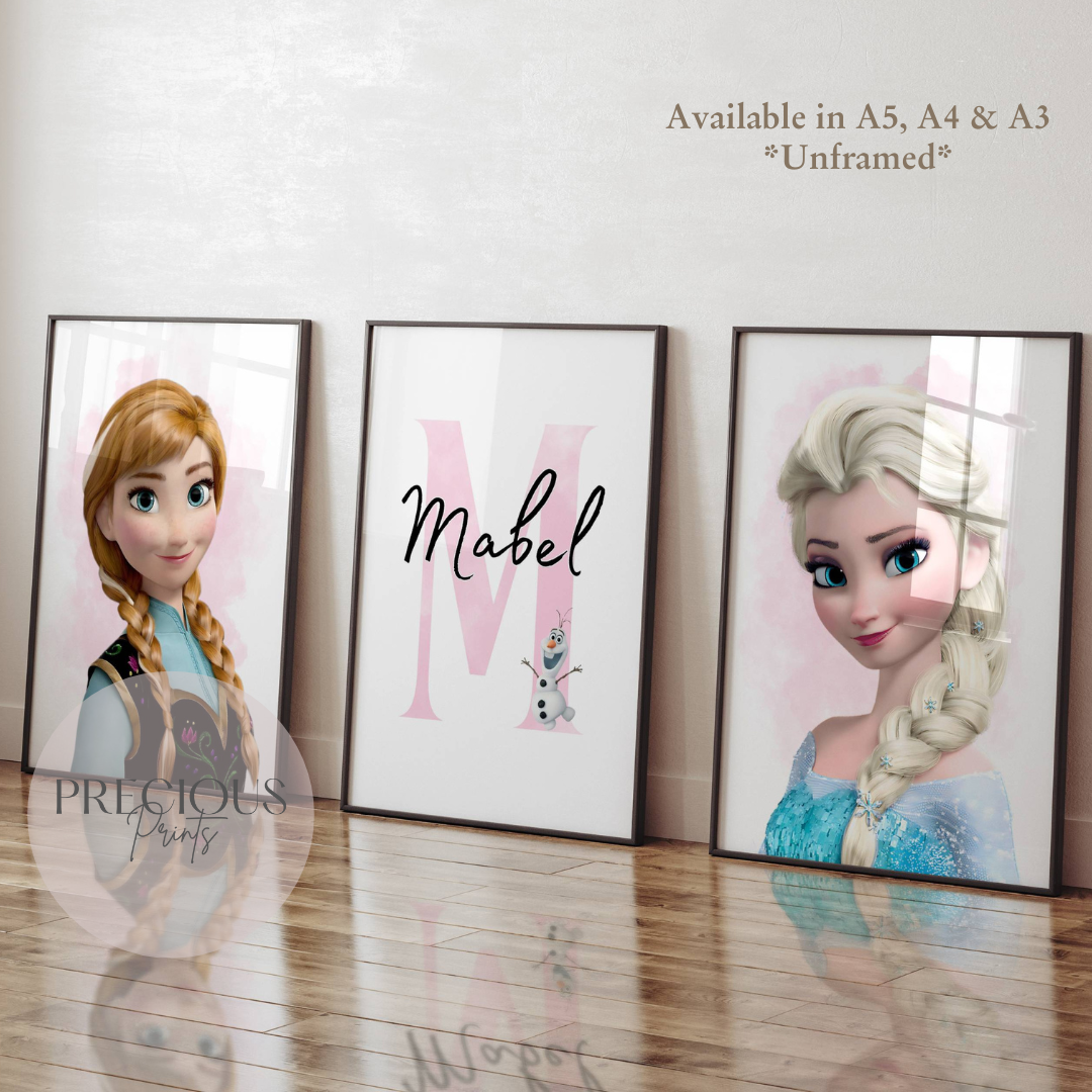 Set of 3 Personalised bedroom Print / Elsa & Anna Frozen A5 A4 A3 Unframed