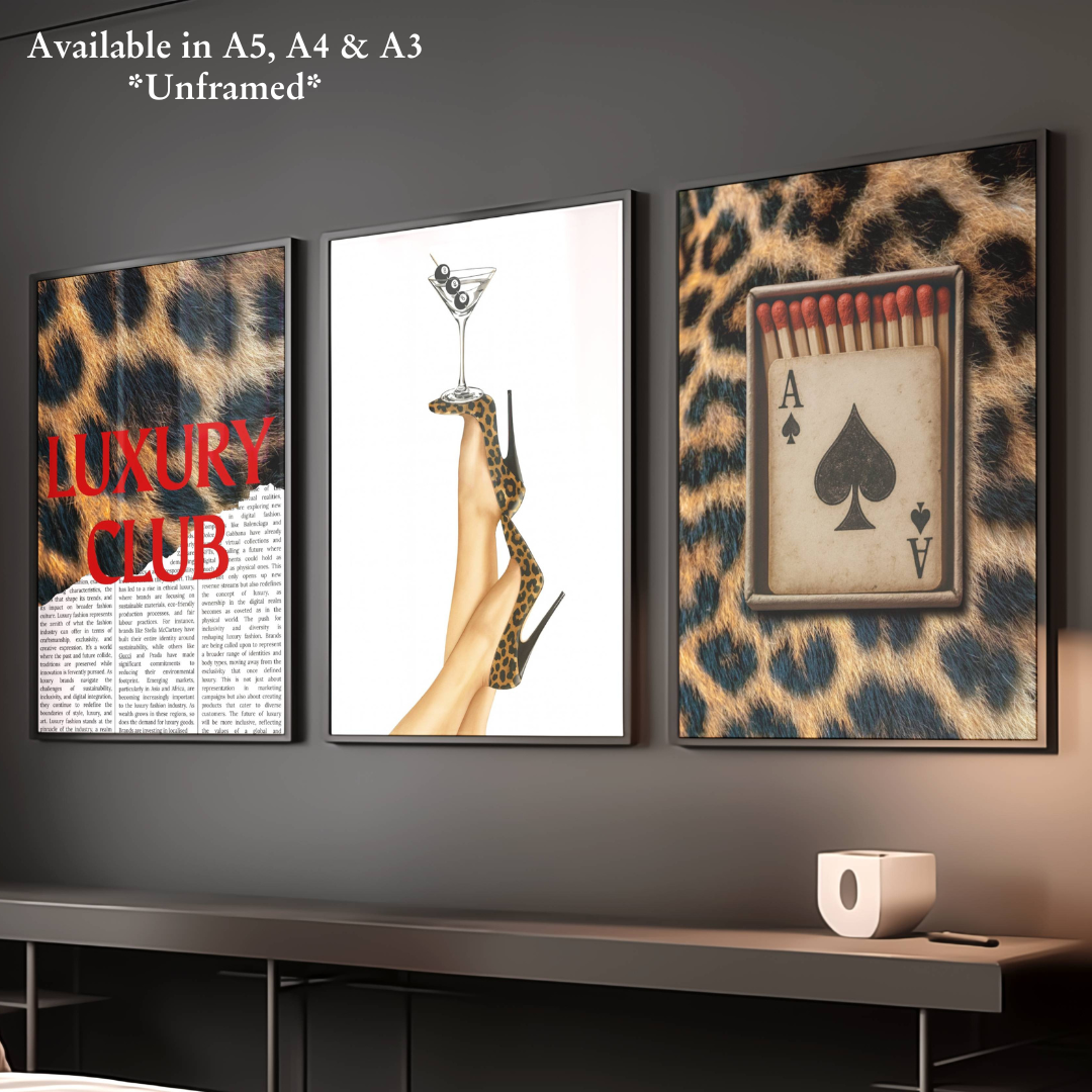 Set of 3 Luxury Trendy Prints Cheetah Leopard Eclectic Wall Art