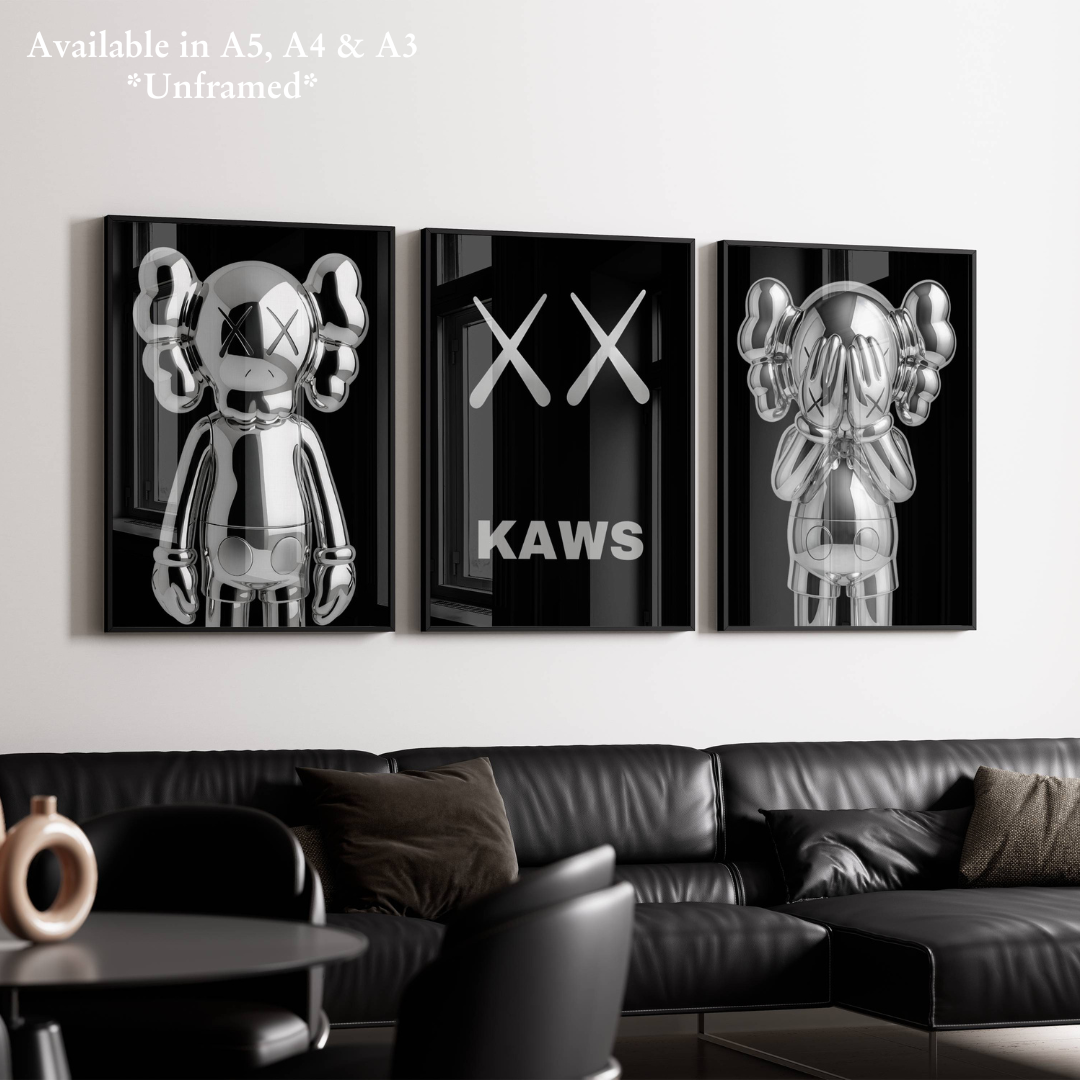 Set of 3 Silver Kaws Exhibition Posters