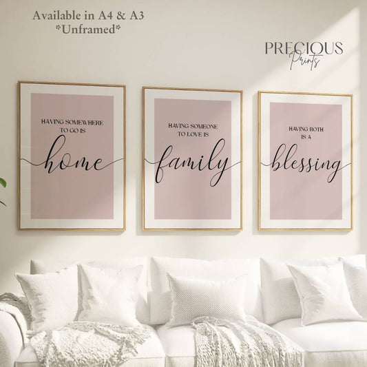 Set of 3 Pink Family Posters