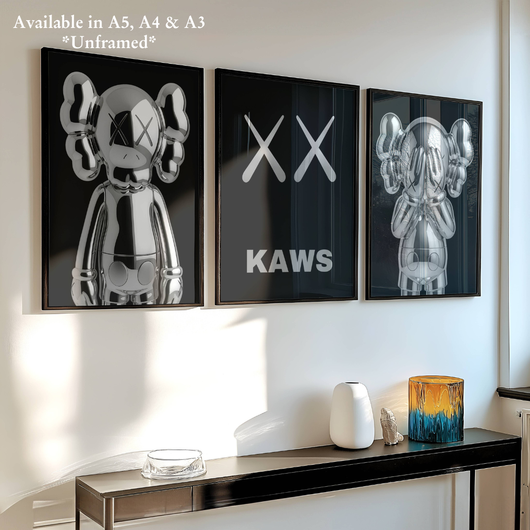 Set of 3 Silver Kaws Exhibition Posters