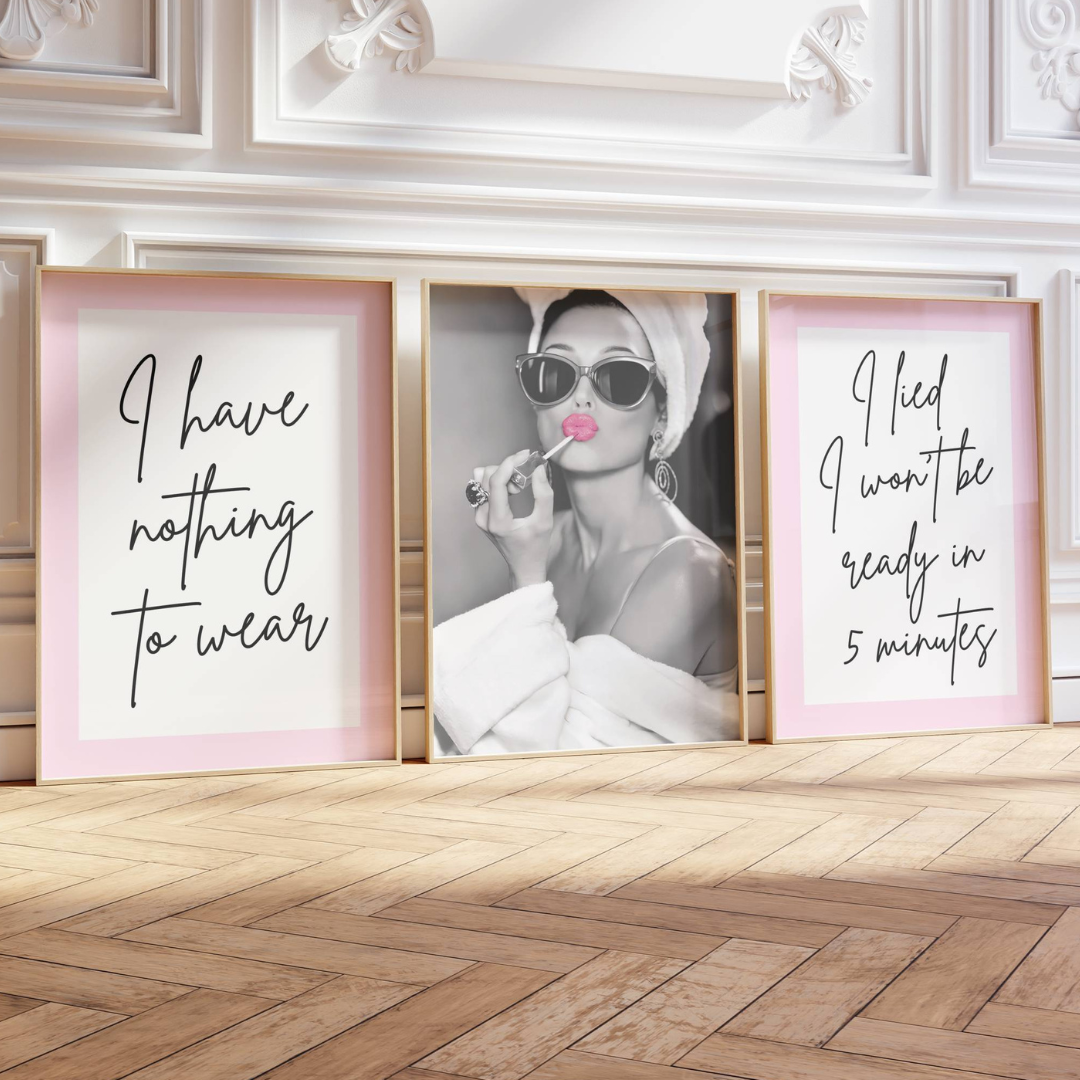 Set of 3 Fashion Audrey Hepburn Dressing Room Prints Posters / Stylish Trendy Wall Art