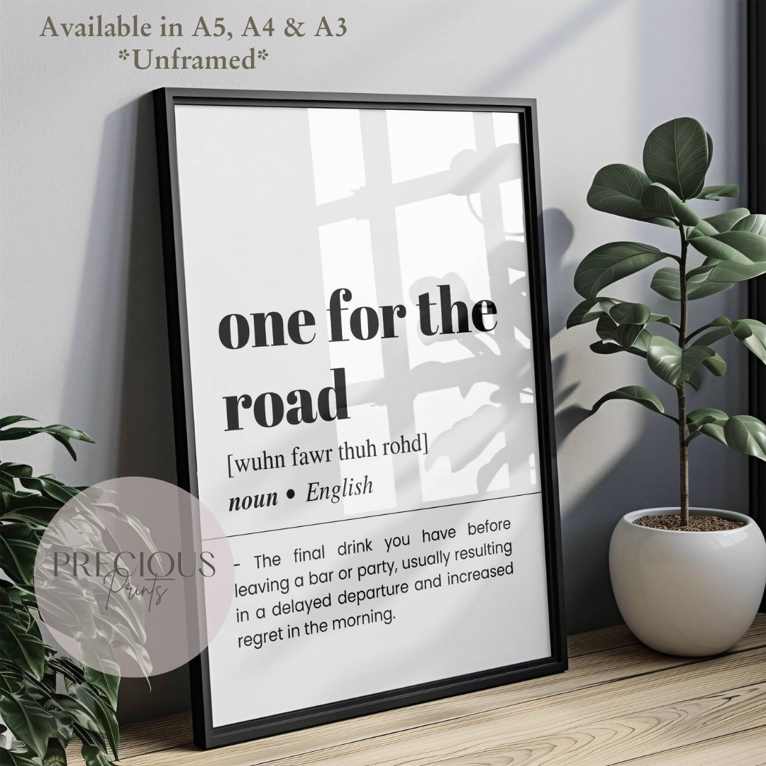 One For The Road Definition Funny Poster / Funny Kitchen pub poster / Funny Alcohol Poster