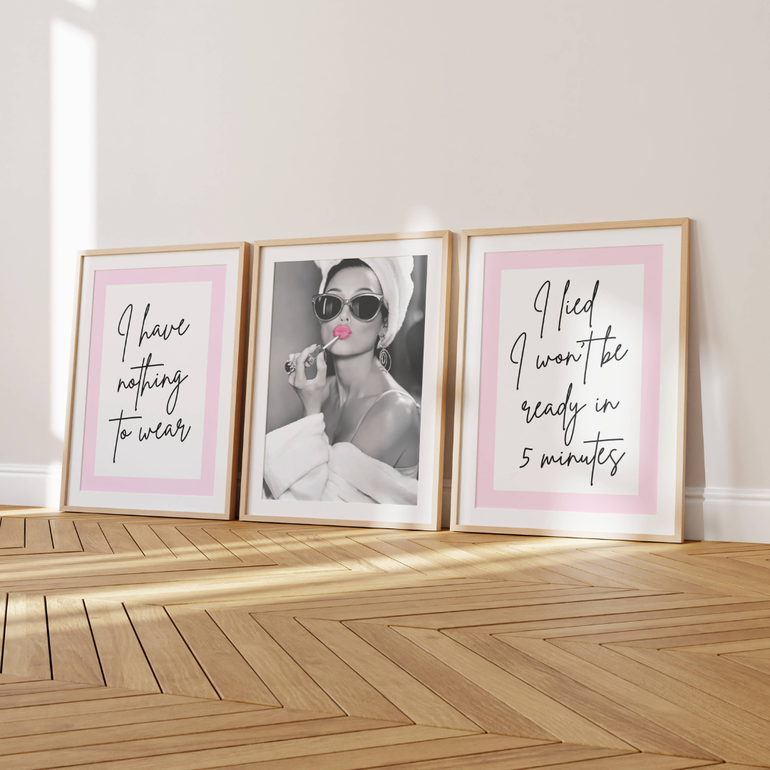 Set of 3 Fashion Audrey Hepburn Dressing Room Prints Posters / Stylish Trendy Wall Art