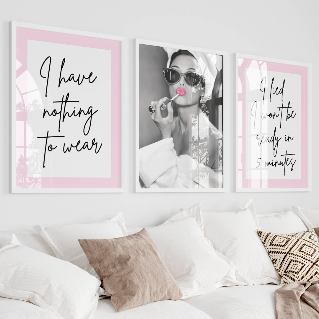 Set of 3 Fashion Audrey Hepburn Dressing Room Prints Posters / Stylish Trendy Wall Art