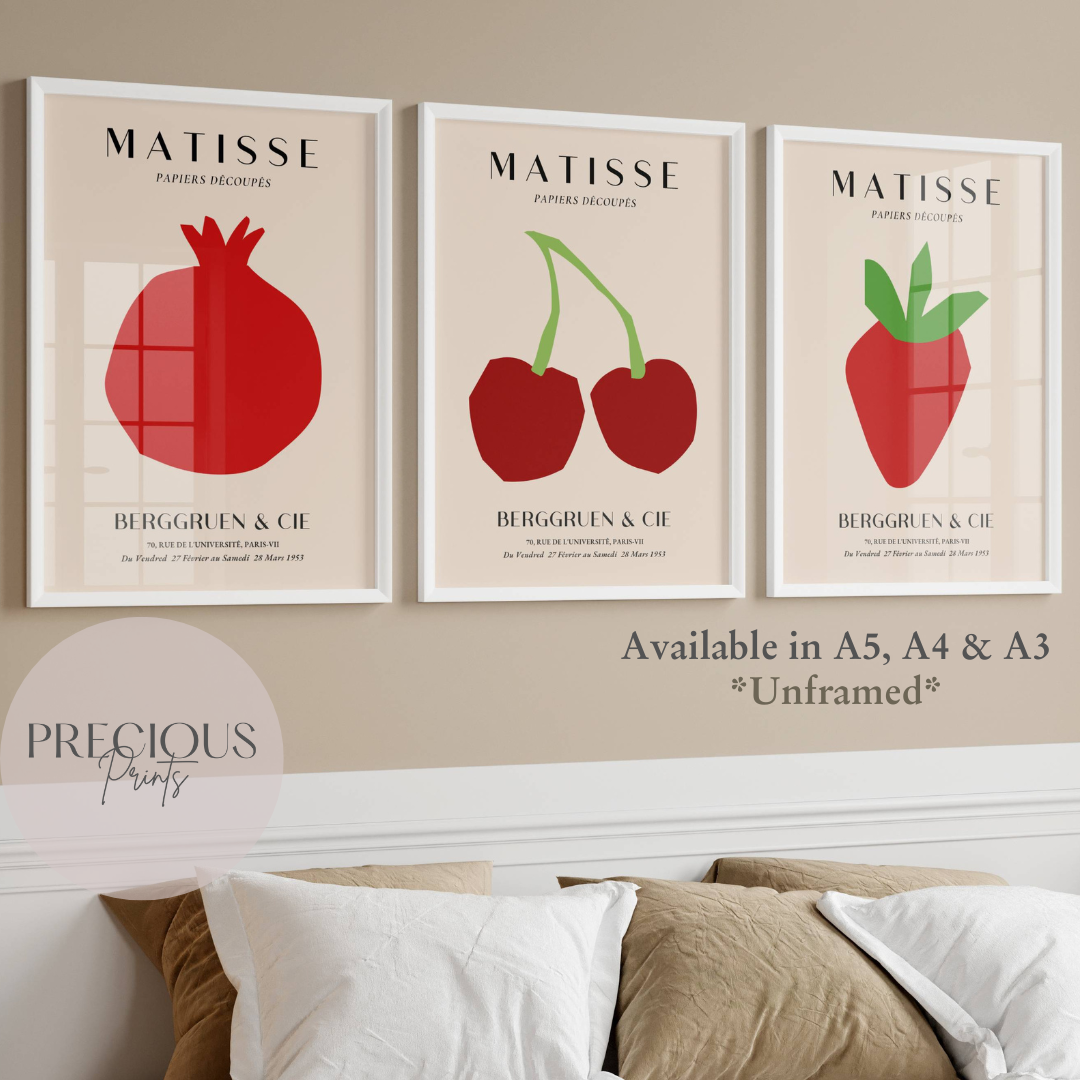 Set of 3 Red Matisse Fruit Prints A5 A4 A3 Art Exhibition Art Prints