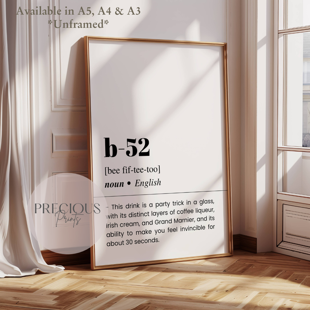 B-52 Word Definition Funny Poster / Funny Kitchen pub poster / Funny Alcohol Poster